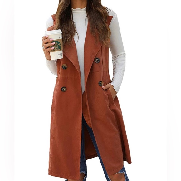 BRAND NEW WOMENS RUST LONGLINE FALL/SPRING VEST NWT - Picture 3 of 3